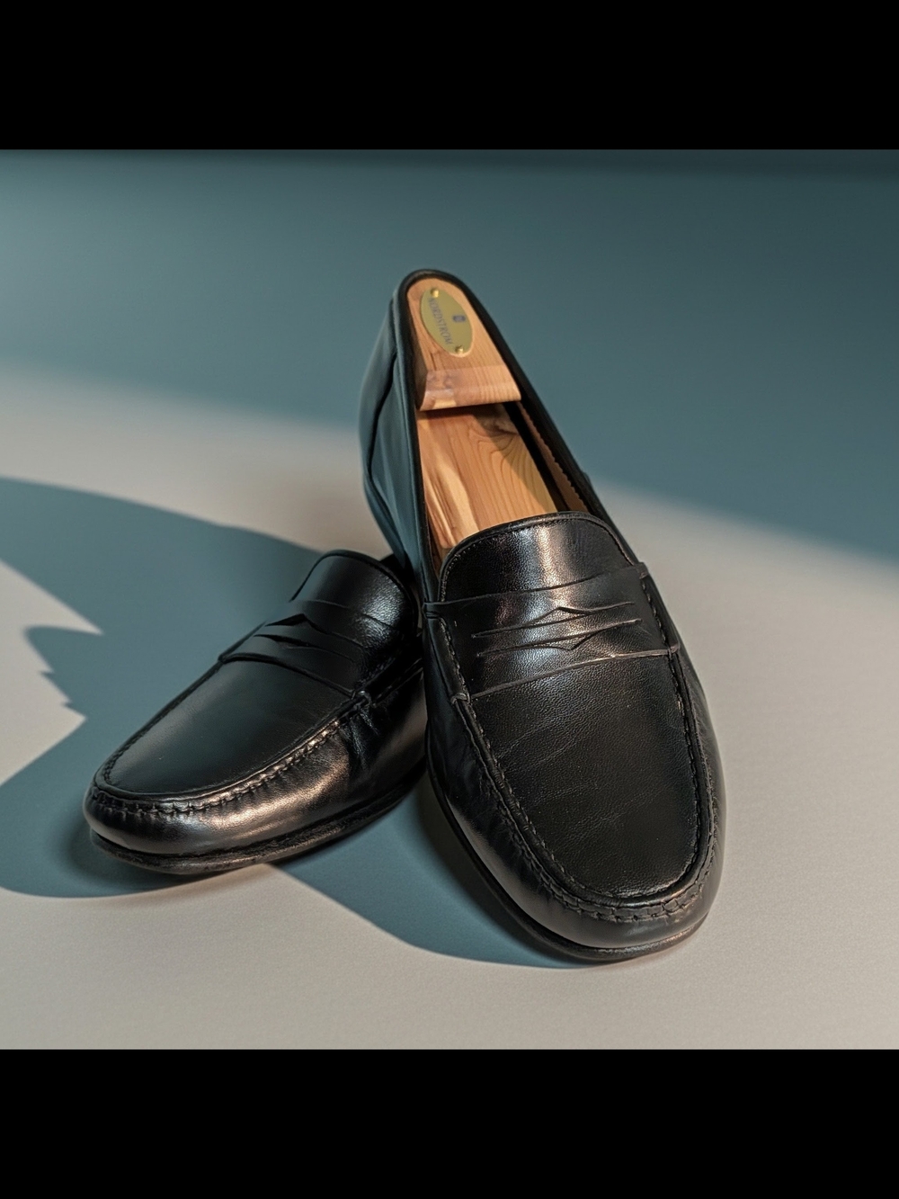 Santoni Addison Classic Italian Men's Luxury Black Leather Penny Loafer Size 9.5